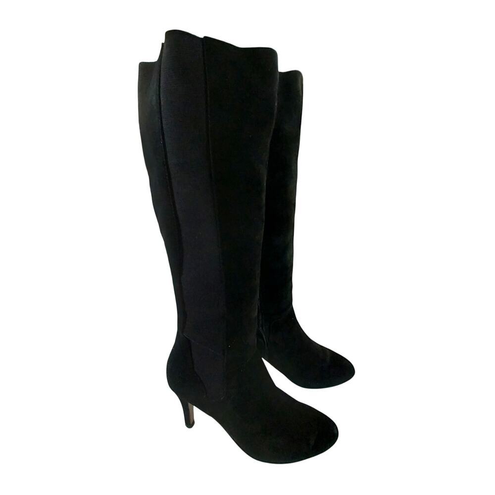 ADRIENNE VITTADINI! BLACK GENUINE SUEDE LEATHER W/ELASTIC STRETCH BOOTS! SZ 6M